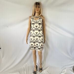 Chelsea & Violet Sequin Dress XS Black Ivory Art Deco Geometric Mini